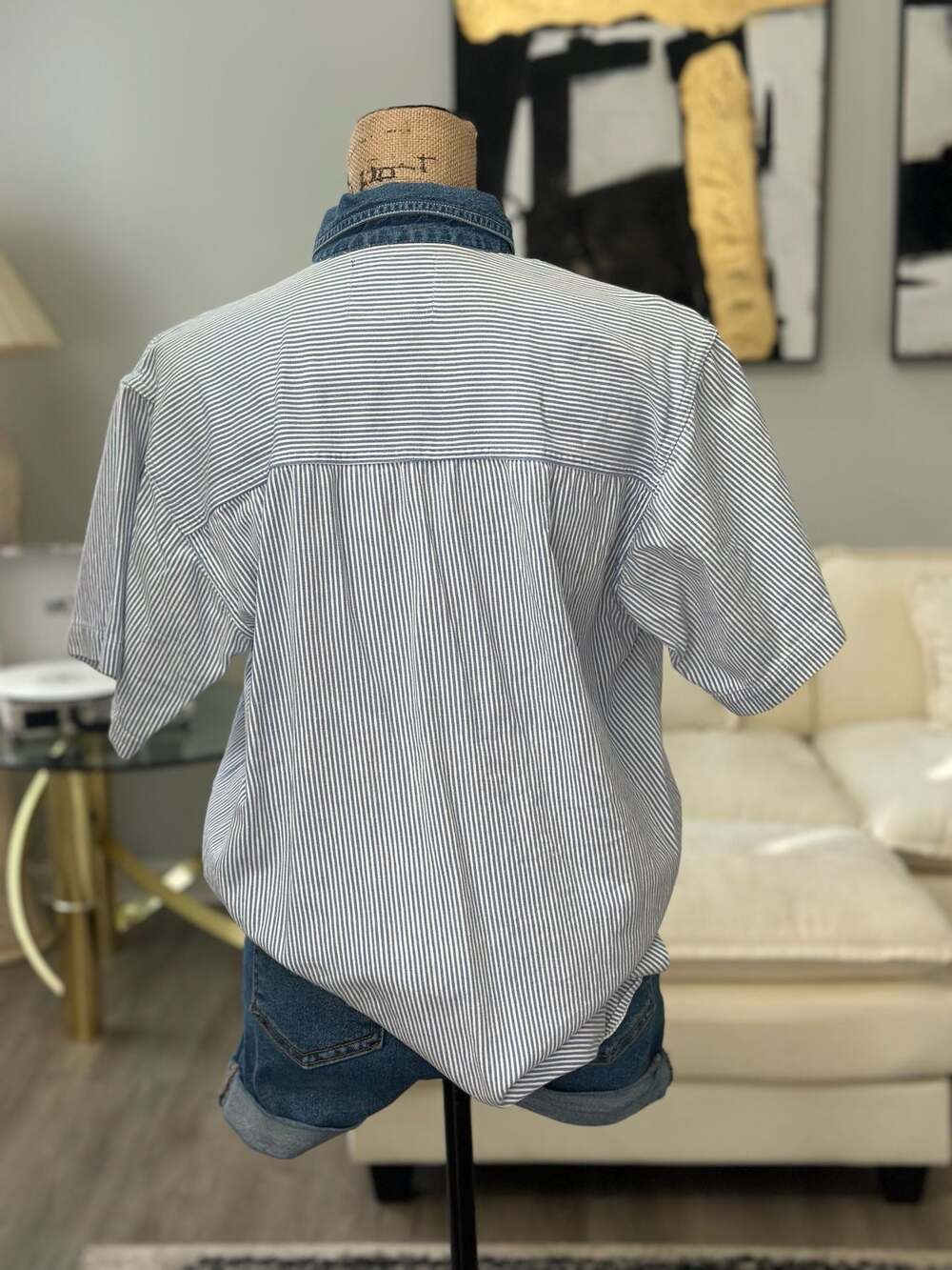 Vintage Quizz Again New York Striped Embroidered Cowboy Denim Button Up - Picture 8 of 8